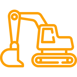 An excavator icon on a black background for a homepage.